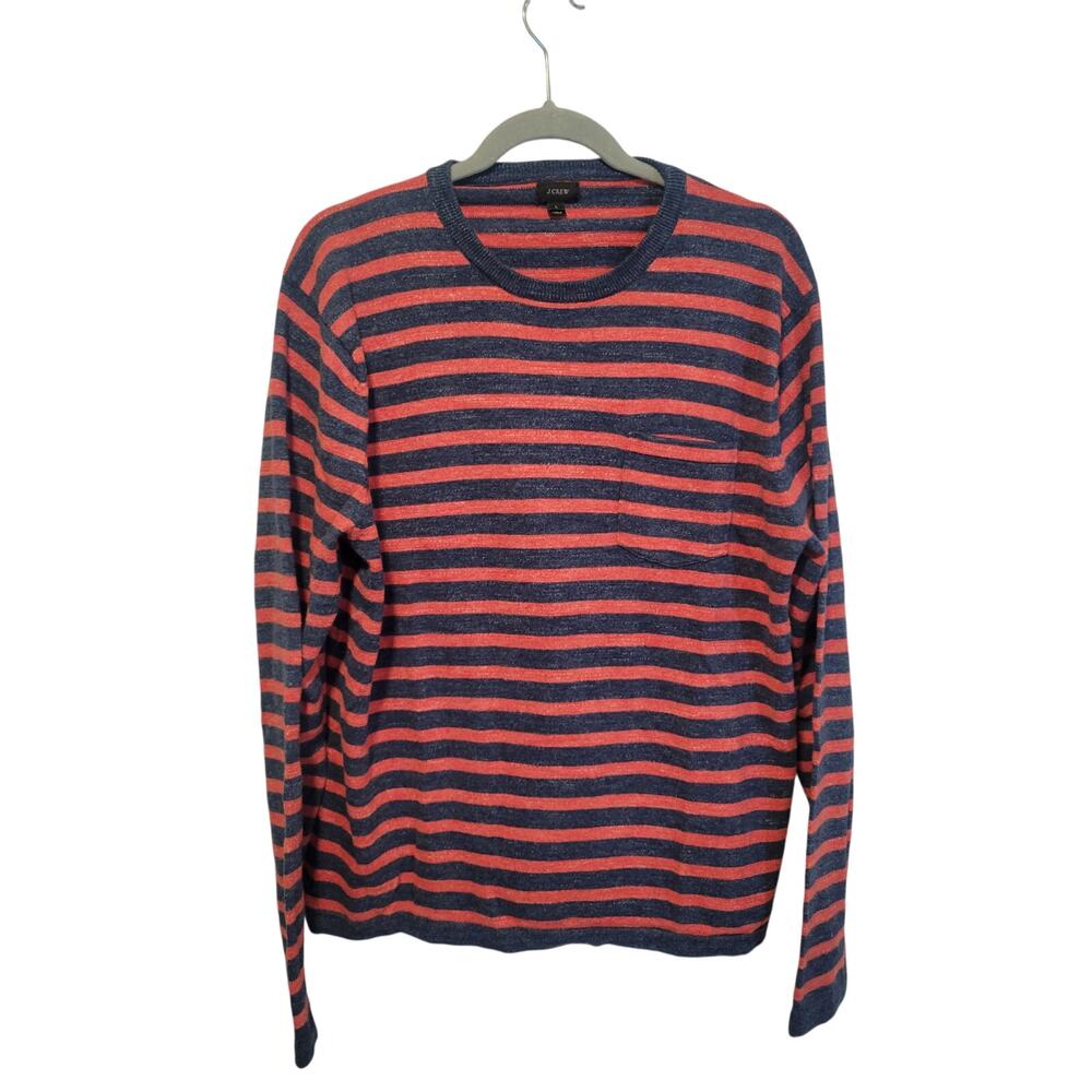 JCREW‎ Large Men's Blue Dark Orange Heathered Slub Cotton Sweater Retro Academia